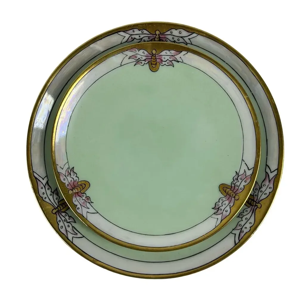 Art Nouveau Thomas Bavaria 4 Piece Luncheon Set Light Apple Green & Butterfly